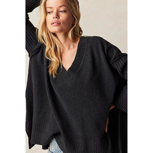 Free People Sweaters - Free People Orion A-Line Sweater Tunic M Charcoal Oversized! V-Neck  $148 Retail